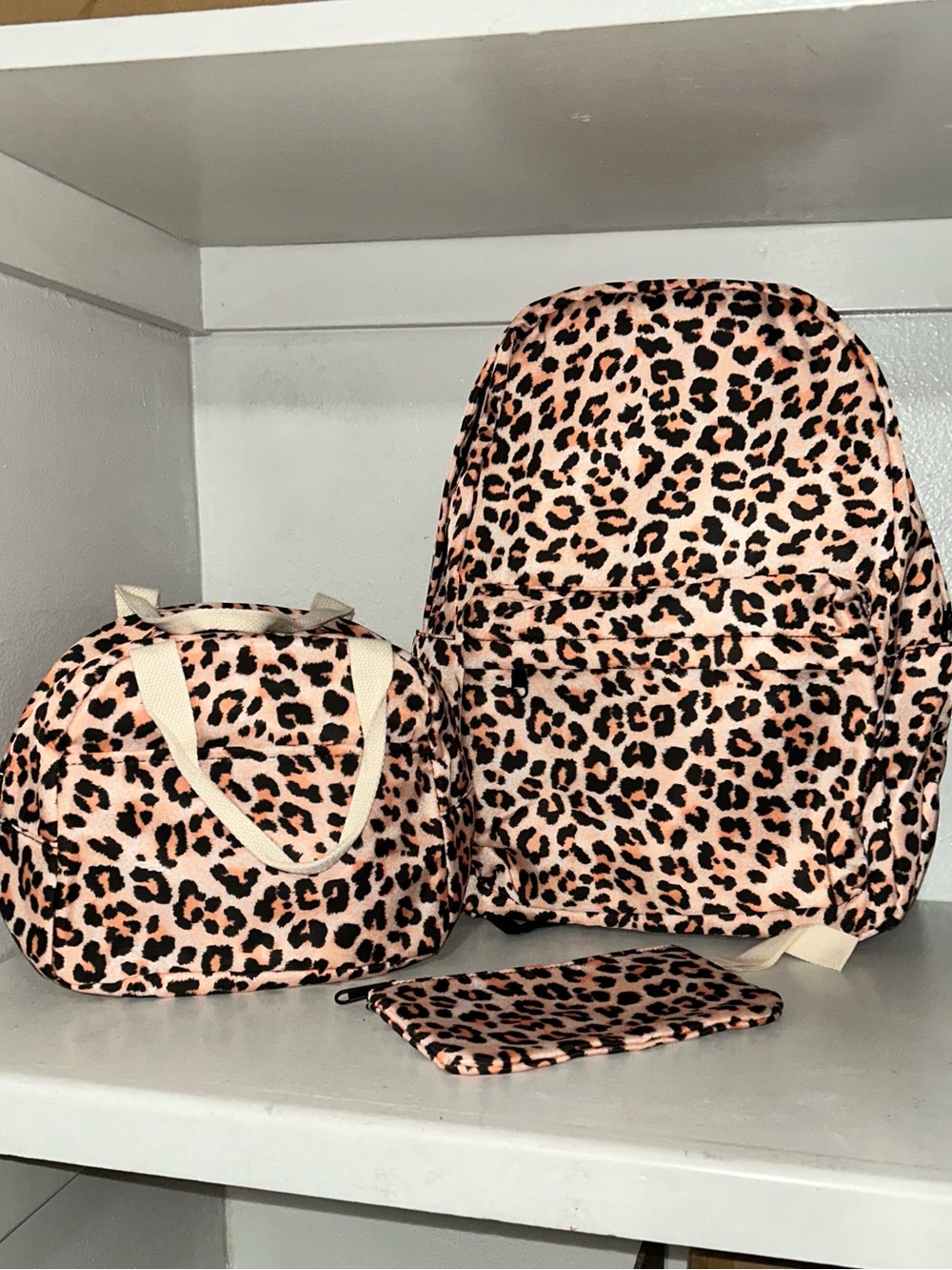 Amazon Pink Leopard Print Backpack, Tote & Pouch Set